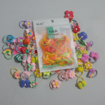 Set de 100 bandas elásticas coloridas + 30 mini colitas con figuras divertidas - Imagen 3