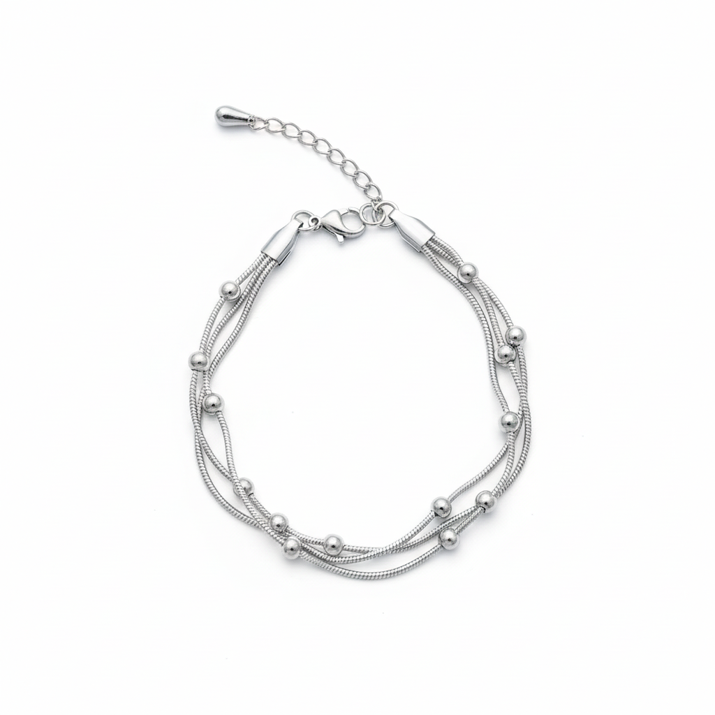 pulsera-plateada-multi-cadena Pulsera triple en acero inoxidable - Imagen 1