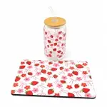Vaso de Vidrio fresas coquetee Tapa de Bambú con Mousepad incluido