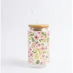 Vaso de Vidrio Flores de temporada con Tapa de Bambú