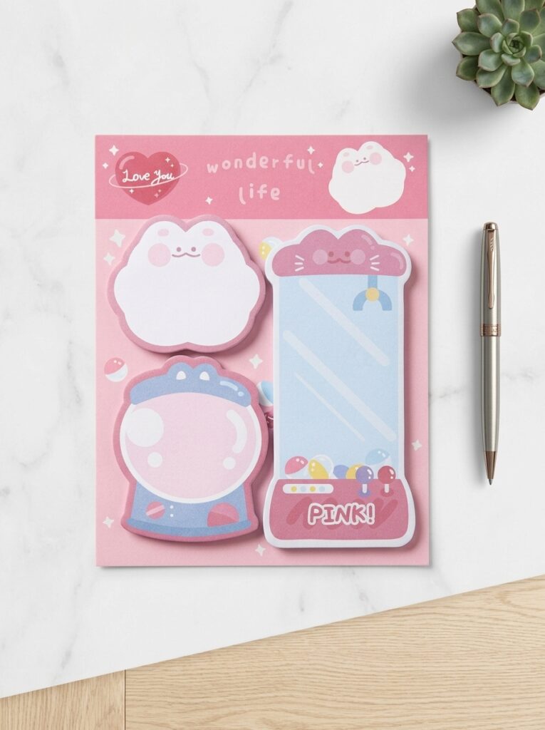 Notas Adhesivas Kawaii "Pink" 60 Hojas (100x130 mm) – Set de Banderitas Post-it Decorativas