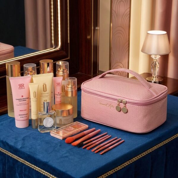 Cosmetiquera Rosa de Viaje Organizadora de Maquillaje con Asa