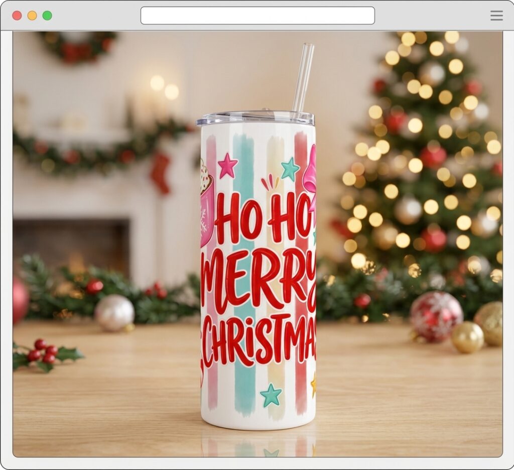 Vaso Termo Skinny "Ho Ho Merry & Christmas" de 20 oz – Blanco con Pajilla Plástica
