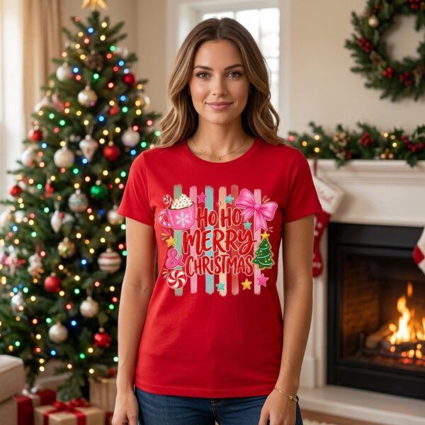 Camiseta Roja de Mujer "Ho Ho Merry Christmas" - Moda Navideña