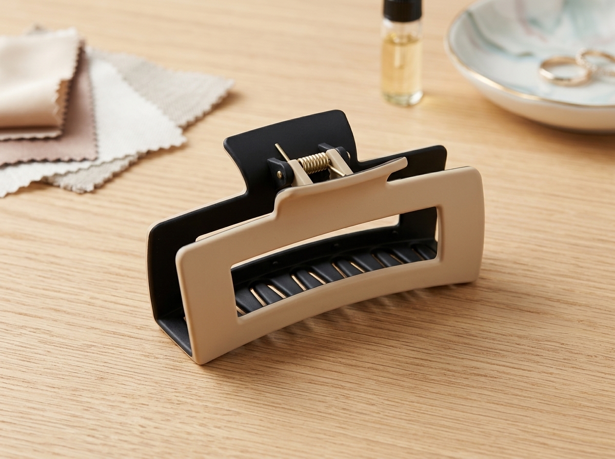 Pinza para Cabello Bicolor Beige y Negro – Agarre Firme y Diseño Moderno