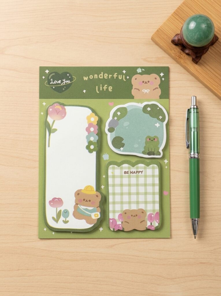 Notas Adhesivas Kawaii "Wonderful Life" 60 Hojas (100x130 mm) – Set de Banderitas Post-it Decorativas