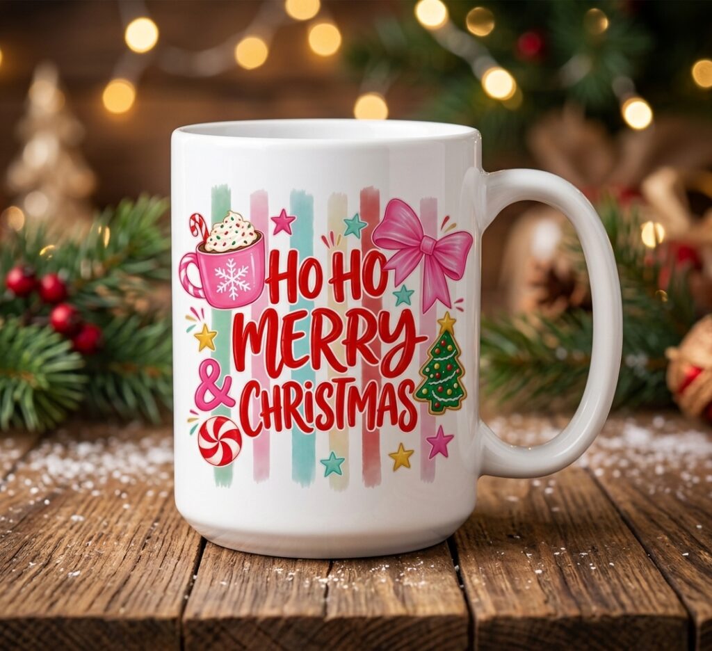 Taza de Cerámica Navideña "Ho Ho Merry & Christmas" – 15 oz