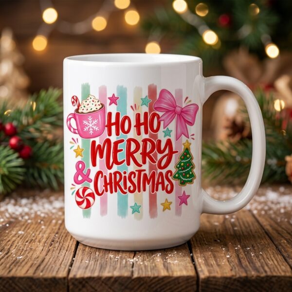 Taza de Cerámica Navideña "Ho Ho Merry & Christmas" – 15 oz