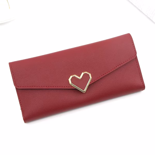 Billetera Roja Larga con Broche de Corazón (19x9x2 cm) | Monedero y Tarjetero