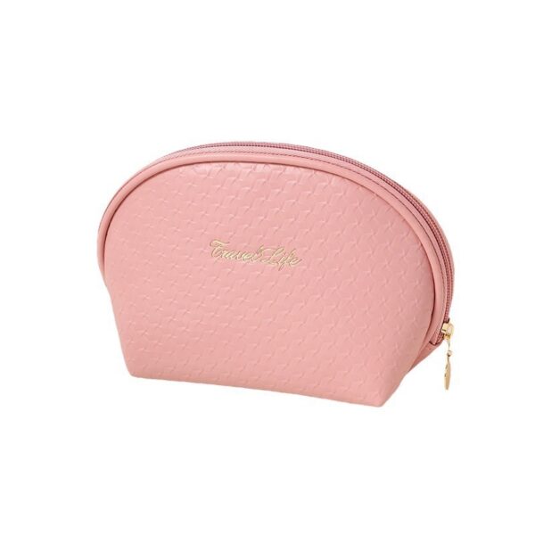 Cosmetiquera Semicircular de Mano Rosa(13x8x20 cm) | Neceser Pequeño en Piel Sintética