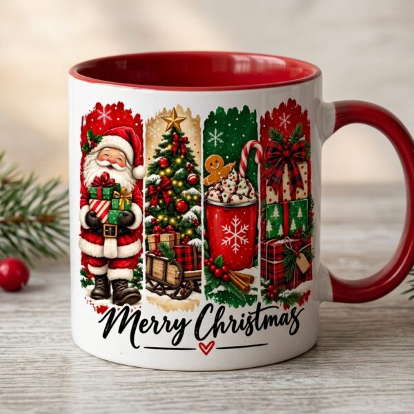 Taza de Cerámica Navideña Bicolor de 11 oz con Ilustración en Paneles