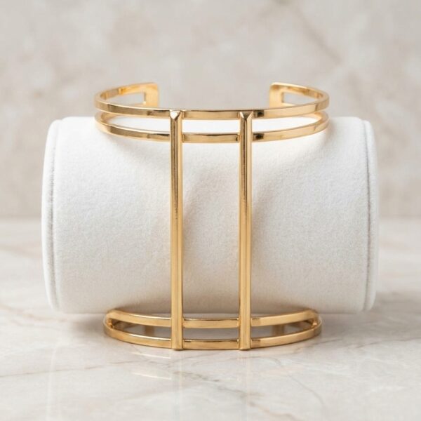 Pulsera Brazalete Abierta Delgada Entrelazo de Aleación Dorada