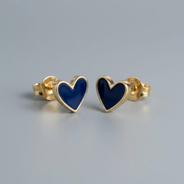 Aretes Topo Corazón Azul Marino con Poste en Plata S925