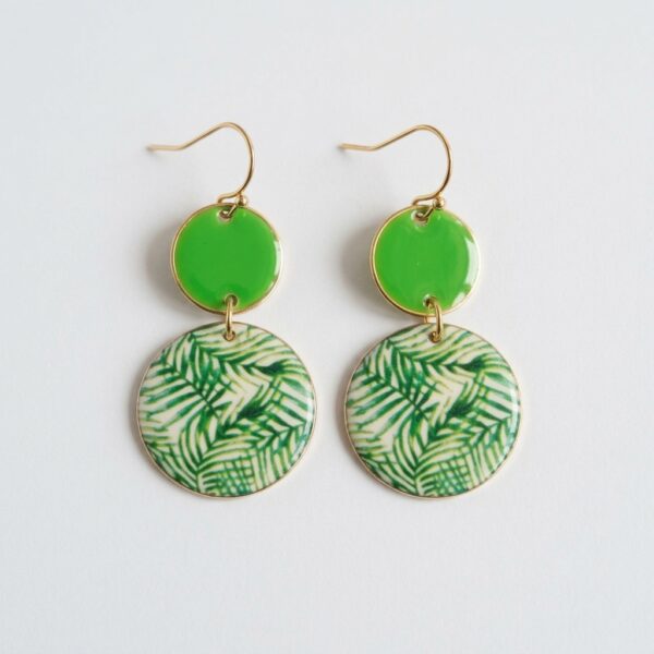 Aretes Colgantes Doble Disco Palma Tropical