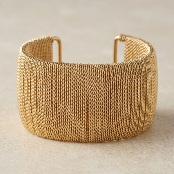 Pulsera Brazalete Abierta de Aleación Dorada en Malla Tejida