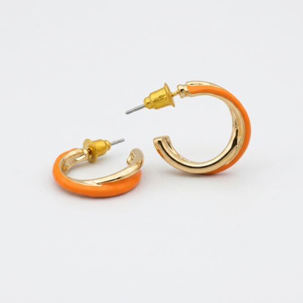 Argollas Medias de Acero Inoxidable Doradas con Esmalte Naranja