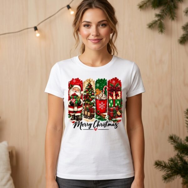 Camiseta Navideña para Mujer con Diseño Festivo Ilustrado