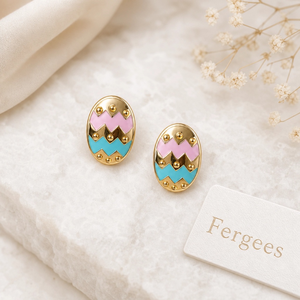 Aretes Topo Huevo de Pascua Pastel en Acero Inoxidable y Esmalte